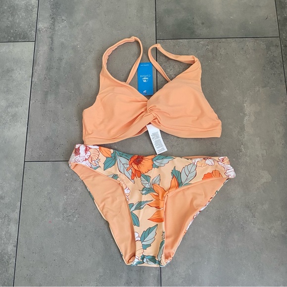 NEW Cupshe Romantic Flower Twist-Front Bralette and Hipster Bikini orange small - Picture 5 of 12